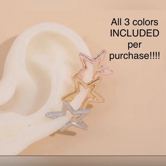 NEW Non-Piercing Star Cuff Earrings, 3-pack - Picture 1 of 5